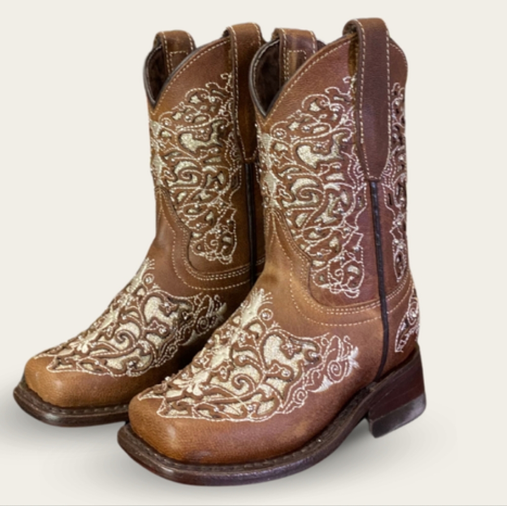 Wildflowers Size 1 Kids Brown Embroidered Boots 100% Leather Imported From MX